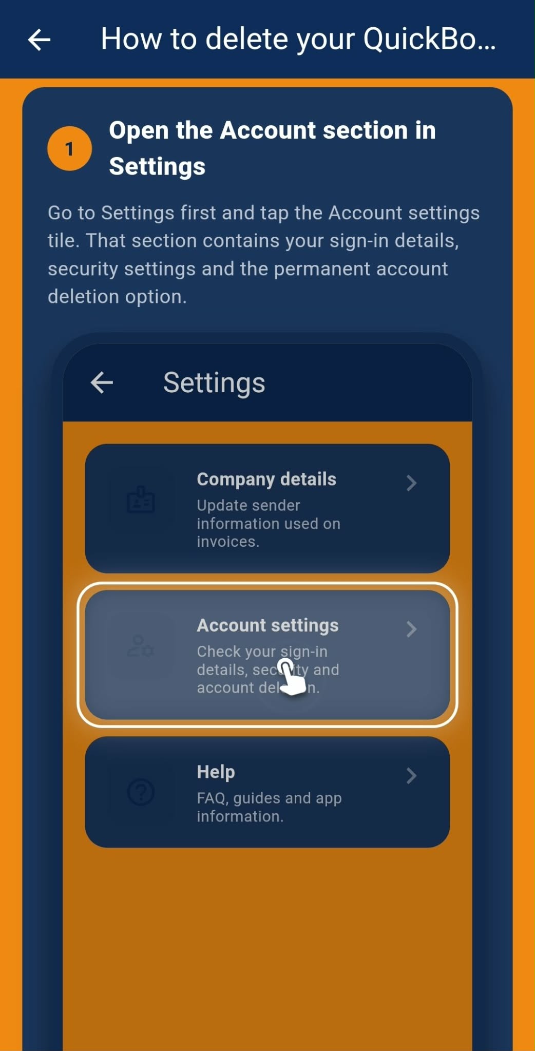 QuickBoek account deletion step 1