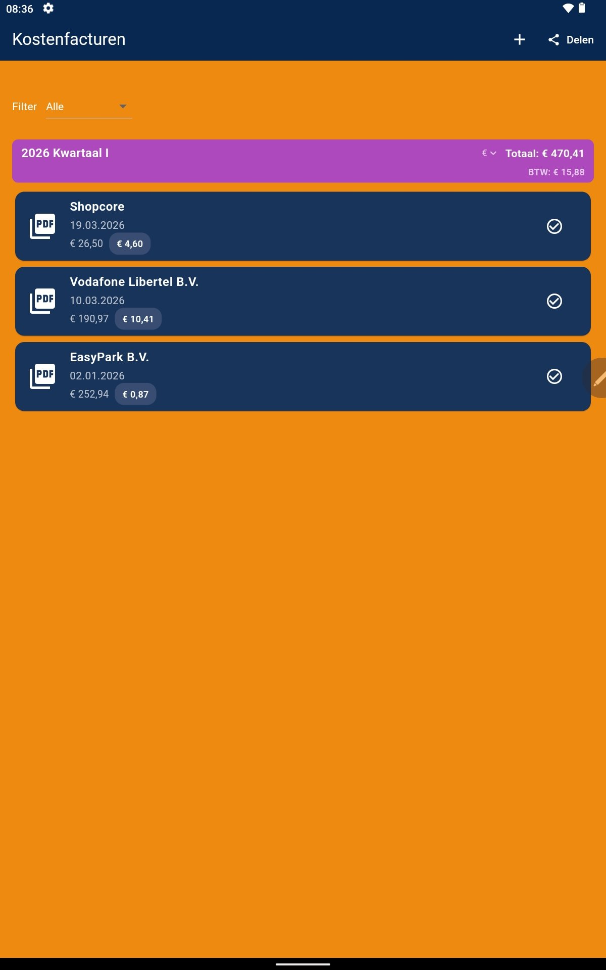 QuickBoek cost invoices screen