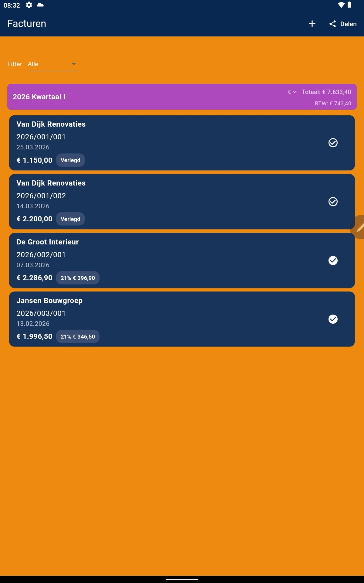 QuickBoek invoices screen