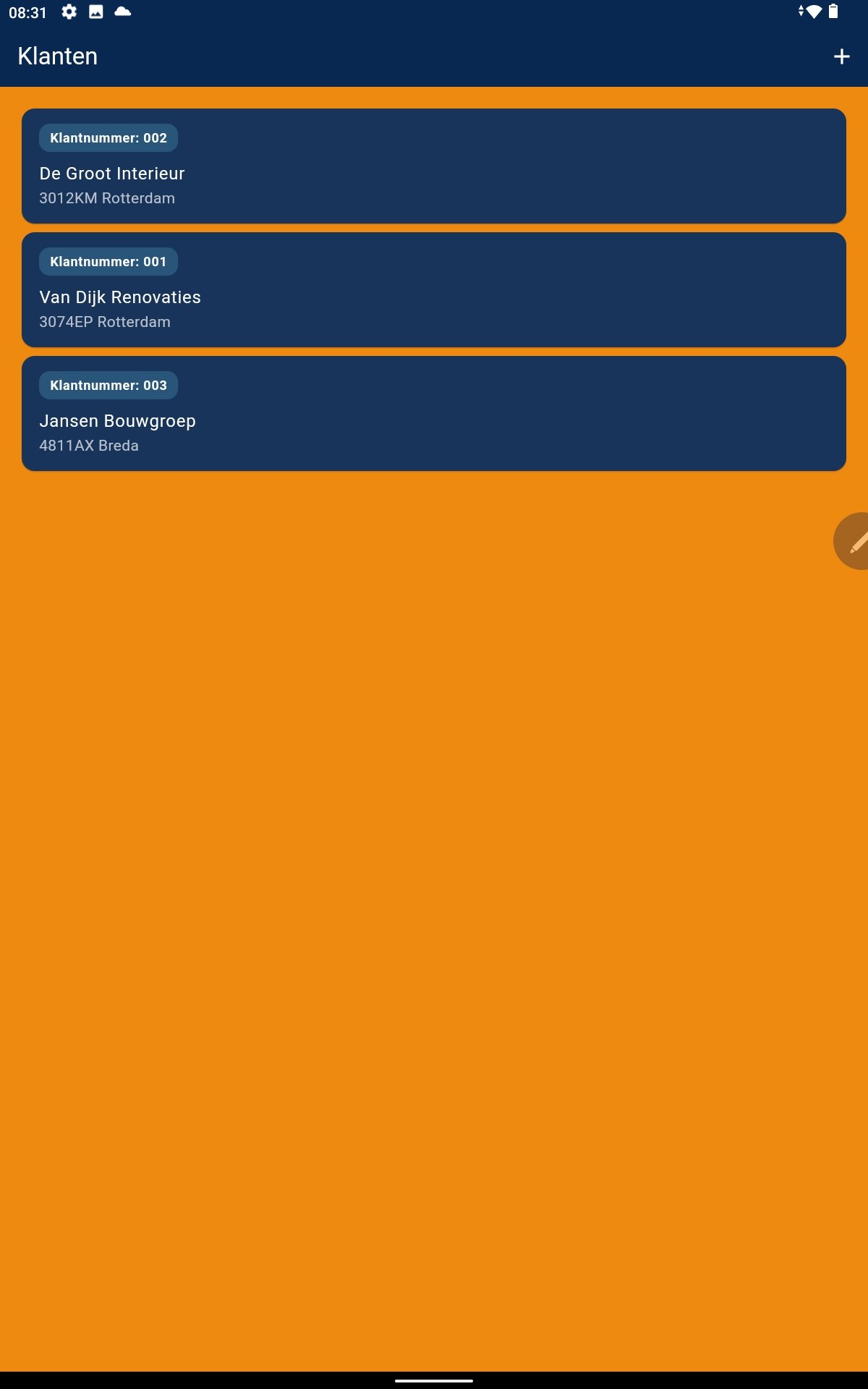 QuickBoek clients screen
