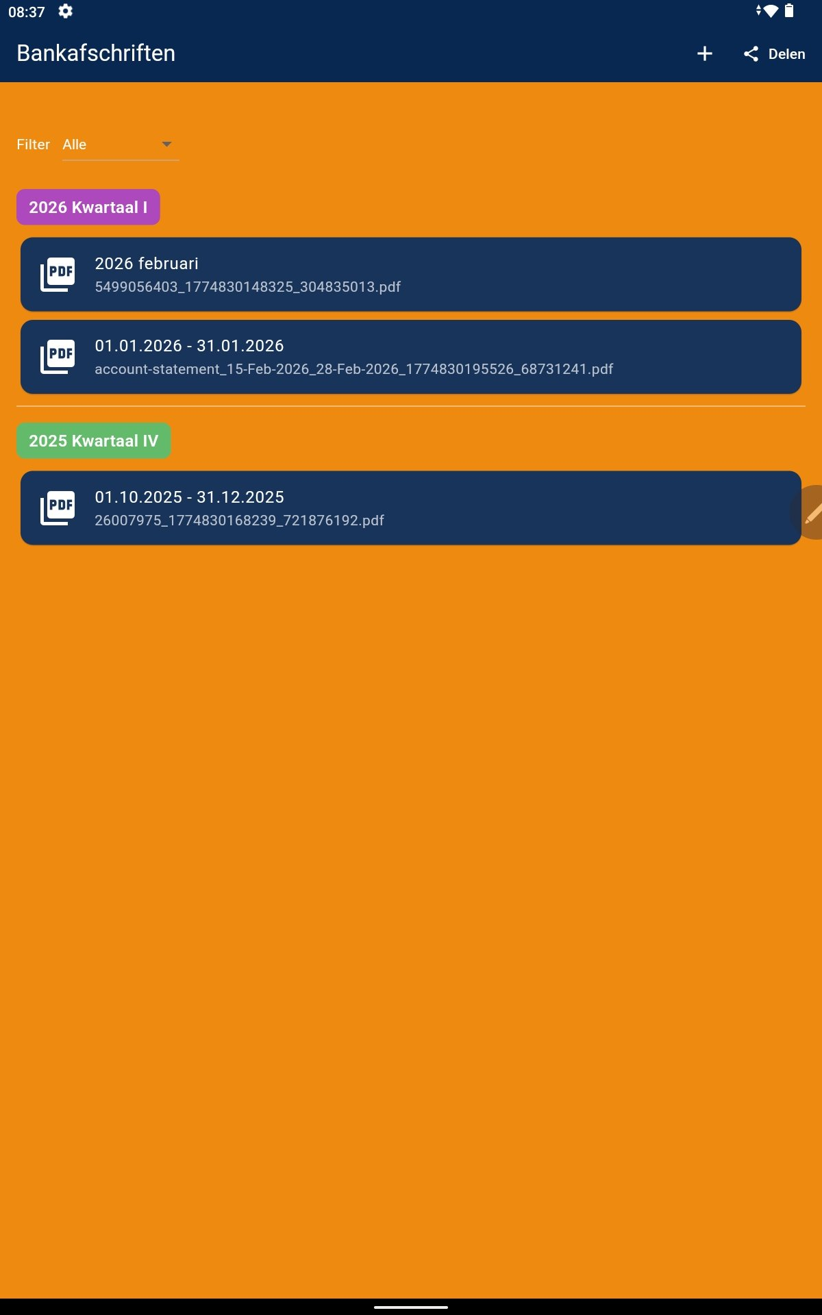 QuickBoek bank statements screen